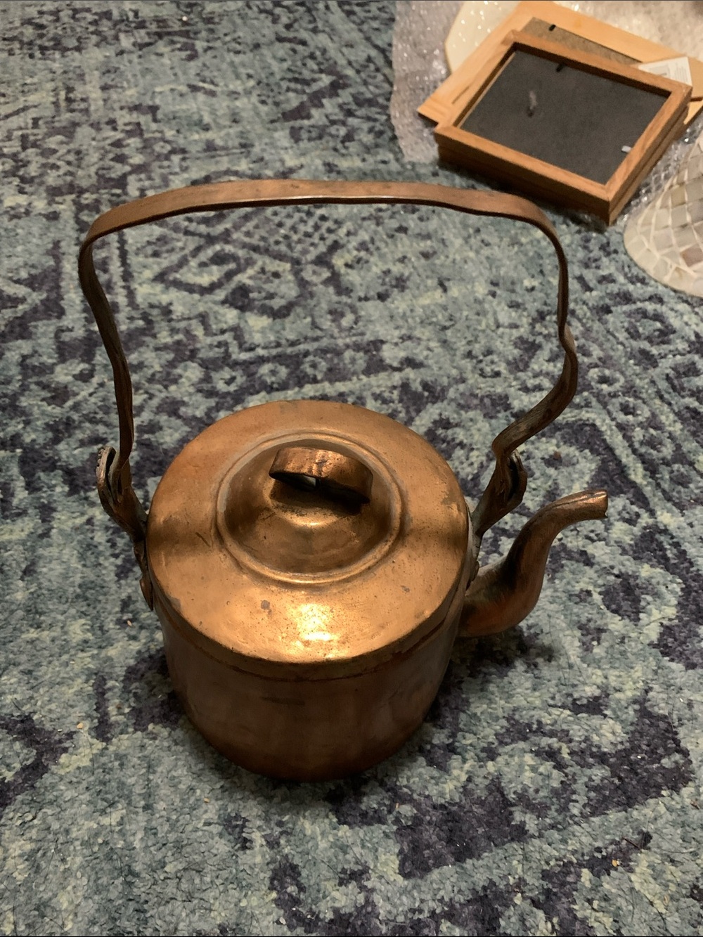 Vintage Egyptian copper teapot 5”x5” in rustic used condition